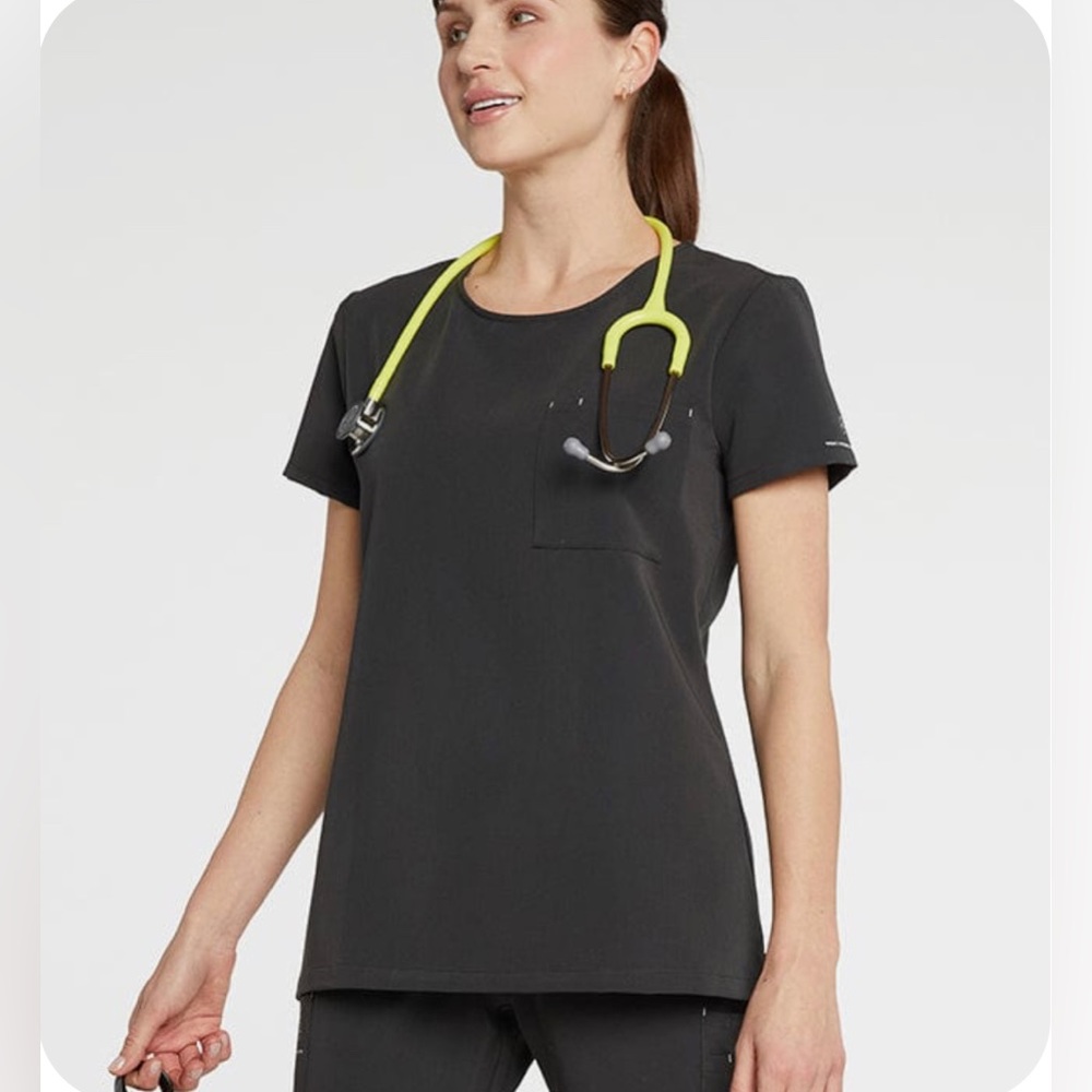 DOLAN Chelsea Crew Neck 2 pocket CORE scrub top NWOT XS charcoal grey